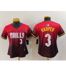 Women Philadelphia Phillies 3 Bryce Harper Red 2024 City Connect Limited Stitched Baseball Jersey 3