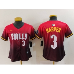 Women Philadelphia Phillies 3 Bryce Harper Red 2024 City Connect Limited Stitched Baseball Jersey 3