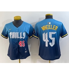 Women Philadelphia Phillies 45 Zack Wheeler Blue 2024 City Connect Limited Stitched Baseball Jersey 5