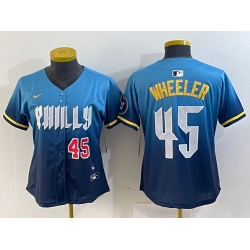 Women Philadelphia Phillies 45 Zack Wheeler Blue 2024 City Connect Limited Stitched Baseball Jersey 5
