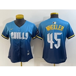 Women Philadelphia Phillies 45 Zack Wheeler Blue 2024 City Connect Limited Stitched Baseball Jersey 6