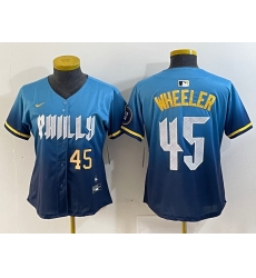 Women Philadelphia Phillies 45 Zack Wheeler Blue 2024 City Connect Limited Stitched Baseball Jersey 7