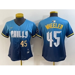 Women Philadelphia Phillies 45 Zack Wheeler Blue 2024 City Connect Limited Stitched Baseball Jersey 7