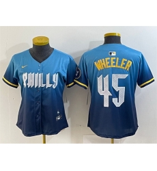 Women Philadelphia Phillies 45 Zack Wheeler Blue 2024 City Connect Limited Stitched Baseball Jersey