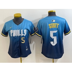 Women Philadelphia Phillies 5 Bryson Stott Blue 2024 City Connect Limited Stitched Baseball Jersey 2