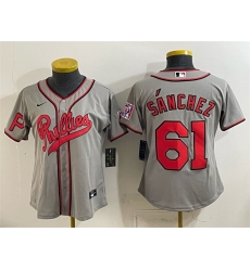 Women Philadelphia Phillies 61 Cristopher Sanchez Gray 2026 Field of Dreams Stadium Stitched Baseball Jersey Run Small Women Philadelphia Phillies 61 Cristopher Sanchez Gray 2026 Field of Dreams Stadium Stitched Baseball Jersey Run Small