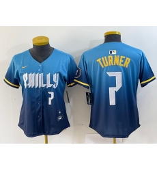 Women Philadelphia Phillies 7 Trea Turner Blue 2024 City Connect Limited Stitched Jersey 2