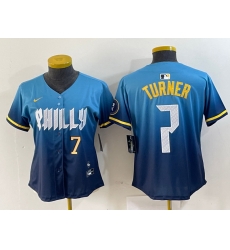Women Philadelphia Phillies 7 Trea Turner Blue 2024 City Connect Limited Stitched Jersey 3