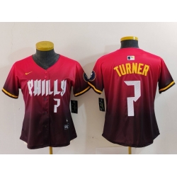 Women Philadelphia Phillies 7 Trea Turner Red 2024 City Connect Limited Stitched Baseball Jersey 3