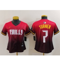 Women Philadelphia Phillies 7 Trea Turner Red 2024 City Connect Limited Stitched Baseball Jersey