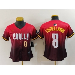 Women Philadelphia Phillies 8 Nick Castellanos Red 2024 City Connect Limited Stitched Baseball Jersey 1