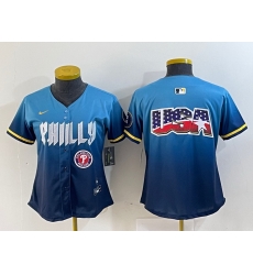 Women  Philadelphia Phillies Team Big Logo Blue 2024 City Connect Limited Stitched Baseball Jersey 2
