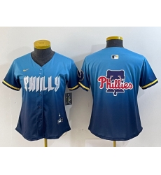 Women  Philadelphia Phillies Team Big Logo Blue 2024 City Connect Limited Stitched Baseball Jersey 3