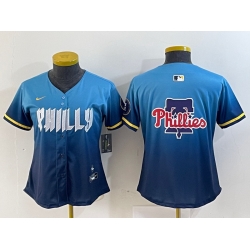 Women  Philadelphia Phillies Team Big Logo Blue 2024 City Connect Limited Stitched Baseball Jersey 3