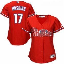 Womens Majestic Philadelphia Phillies 17 Rhys Hoskins Replica Red Alternate Cool Base MLB Jersey 