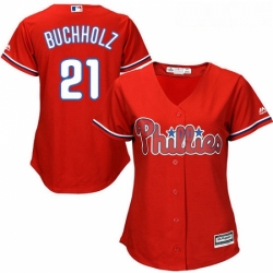 Womens Majestic Philadelphia Phillies 21 Clay Buchholz Replica Red Alternate Cool Base MLB Jersey 