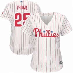 Womens Majestic Philadelphia Phillies 25 Jim Thome Replica WhiteRed Strip Home Cool Base MLB Jersey 