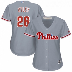 Womens Majestic Philadelphia Phillies 26 Chase Utley Replica Grey Road Cool Base MLB Jersey