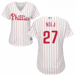 Womens Majestic Philadelphia Phillies 27 Aaron Nola Replica WhiteRed Strip Home Cool Base MLB Jersey