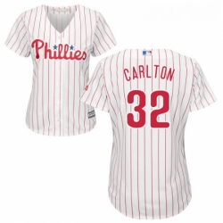 Womens Majestic Philadelphia Phillies 32 Steve Carlton Authentic WhiteRed Strip Home Cool Base MLB Jersey