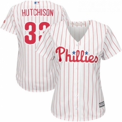 Womens Majestic Philadelphia Phillies 33 Drew Hutchison Authentic WhiteRed Strip Home Cool Base MLB Jersey 