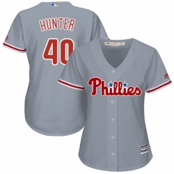 Womens Majestic Philadelphia Phillies 40 Tommy Hunter Replica Grey Road Cool Base MLB Jersey 