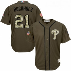 Youth Majestic Philadelphia Phillies 21 Clay Buchholz Authentic Green Salute to Service MLB Jersey 