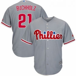 Youth Majestic Philadelphia Phillies 21 Clay Buchholz Authentic Grey Road Cool Base MLB Jersey 