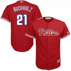 Youth Majestic Philadelphia Phillies 21 Clay Buchholz Authentic Red Alternate Cool Base MLB Jersey 