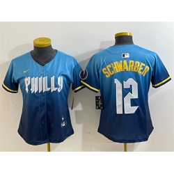 Youth Philadelphia Phillies 12 Kyle Schwarber Blue 2024 City Connect Limited Stitched Baseball Jersey