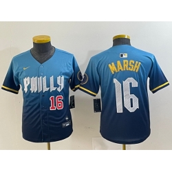 Youth Philadelphia Phillies 16 Brandon Marsh Blue 2024 City Connect Limited Stitched Jersey 2