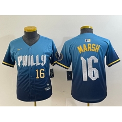 Youth  Philadelphia Phillies 16 Brandon Marsh Blue 2024 City Connect Limited Stitched Jersey 4