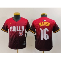 Youth Philadelphia Phillies 16 Brandon Marsh Red 2024 City Connect Limited Stitched Baseball Jersey 3