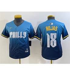 Youth Philadelphia Phillies 18 Johan Rojas Blue 2024 City Connect Limited Stitched Baseball Jersey