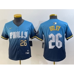 Youth Philadelphia Phillies 26 Chase Utley Blue 2024 City Connect Limited Stitched jerseys