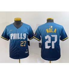 Youth Philadelphia Phillies 27 Aaron Nola Blue 2024 City Connect Limited Stitched Baseball Jersey 6