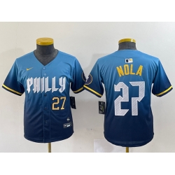 Youth Philadelphia Phillies 27 Aaron Nola Blue 2024 City Connect Limited Stitched Baseball Jersey 6