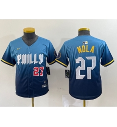 Youth Philadelphia Phillies 27 Aaron Nola Blue 2024 City Connect Limited Stitched Baseball Jersey 7
