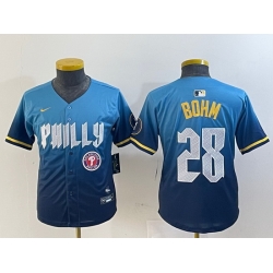 Youth  Philadelphia Phillies 28 Alec Bohm Blue 2024 City Connect Limited Stitched Baseball Jersey 1