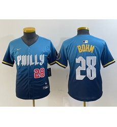 Youth  Philadelphia Phillies 28 Alec Bohm Blue 2024 City Connect Limited Stitched Baseball Jersey 4