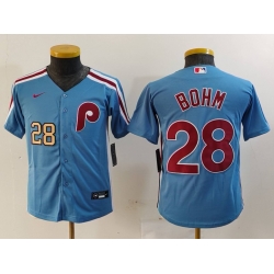 Youth Philadelphia Phillies 28 Alec Bohm Blue Cool Base Stitched Baseball Jersey 1