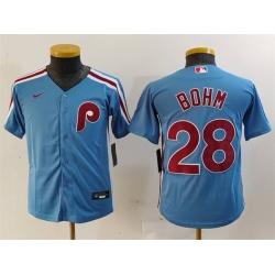 Youth Philadelphia Phillies 28 Alec Bohm Blue Cool Base Stitched Baseball Jersey