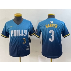 Youth Philadelphia Phillies 3 Bryce Harper Blue 2024 City Connect Limited Stitched Jersey 3