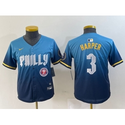 Youth Philadelphia Phillies 3 Bryce Harper Blue 2024 City Connect Limited Stitched Jersey 5