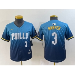 Youth Philadelphia Phillies 3 Bryce Harper Blue 2024 City Connect Limited Stitched Jersey 9