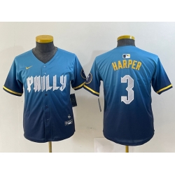Youth  Philadelphia Phillies 3 Bryce Harper Blue 2024 City Connect Limited Stitched Jersey