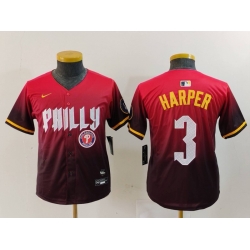 Youth Philadelphia Phillies 3 Bryce Harper Red 2024 City Connect Limited Stitched Baseball Jersey 1