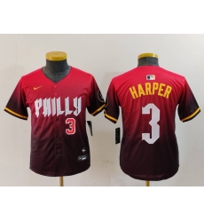 Youth Philadelphia Phillies 3 Bryce Harper Red 2024 City Connect Limited Stitched Baseball Jersey 5