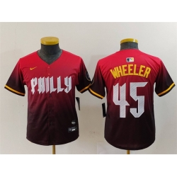 Youth Philadelphia Phillies 45 Zack Wheeler Red 2024 City Connect Limited Stitched Baseball Jersey