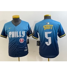 Youth Philadelphia Phillies 5 Bryson Stott Blue 2024 City Connect Limited Stitched Baseball Jersey 3